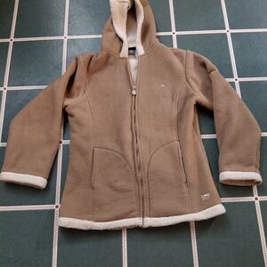 Trespass Tan Hooded Fleece Coat with Cream Sherpa Trim